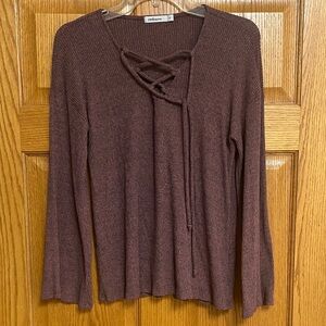 Red Haute Women’s  Mauve Gray Knit Lace Up Top